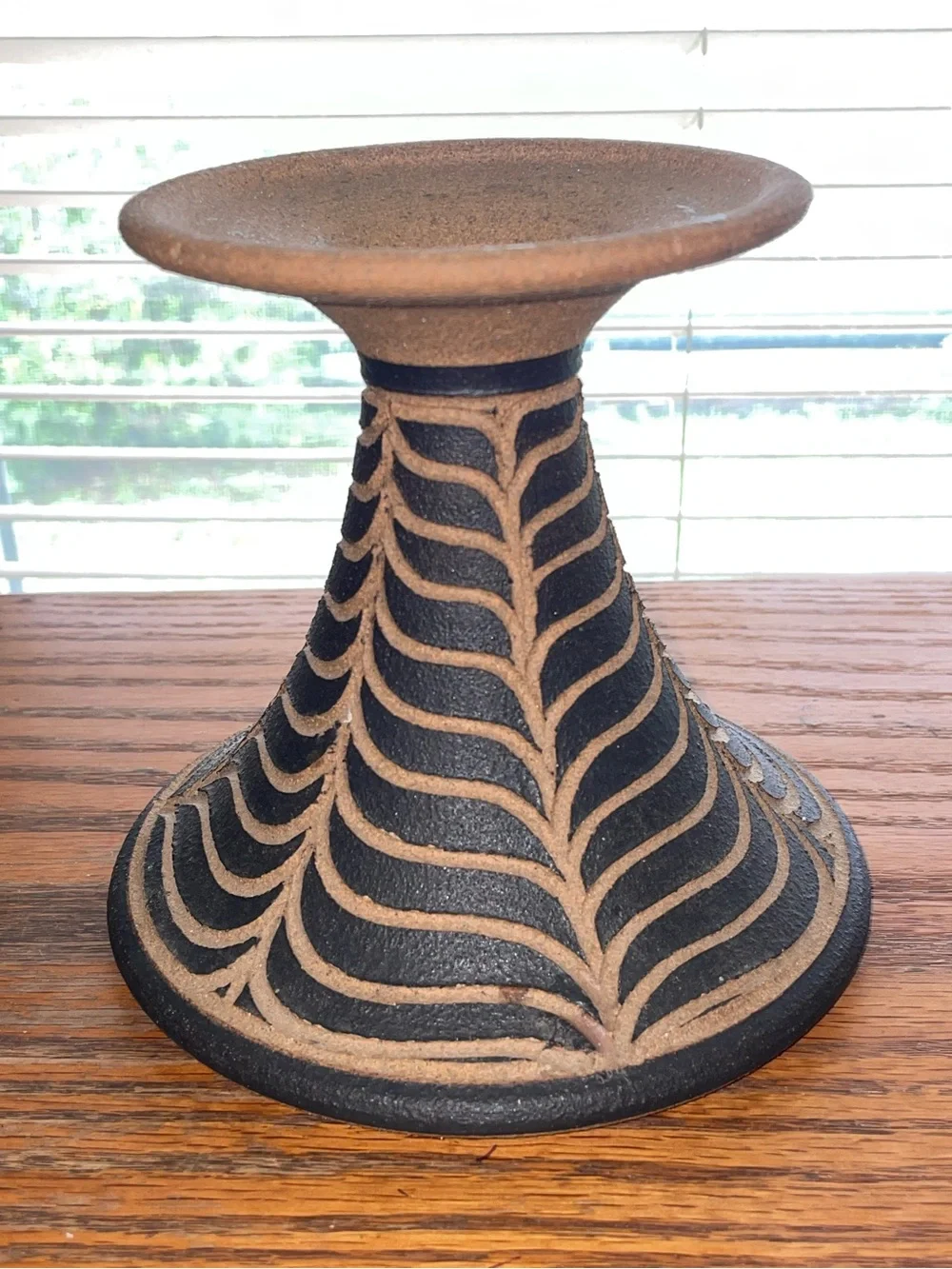Vtg MCM Larry Terry Brown Oregon Studio Stoneware Pottery Candle Stick Holder